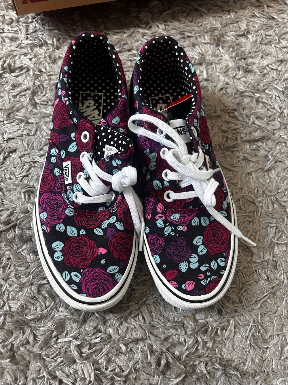 Vans Kids Floral Canvas Sneakers in Black with Purple and Pink Roses